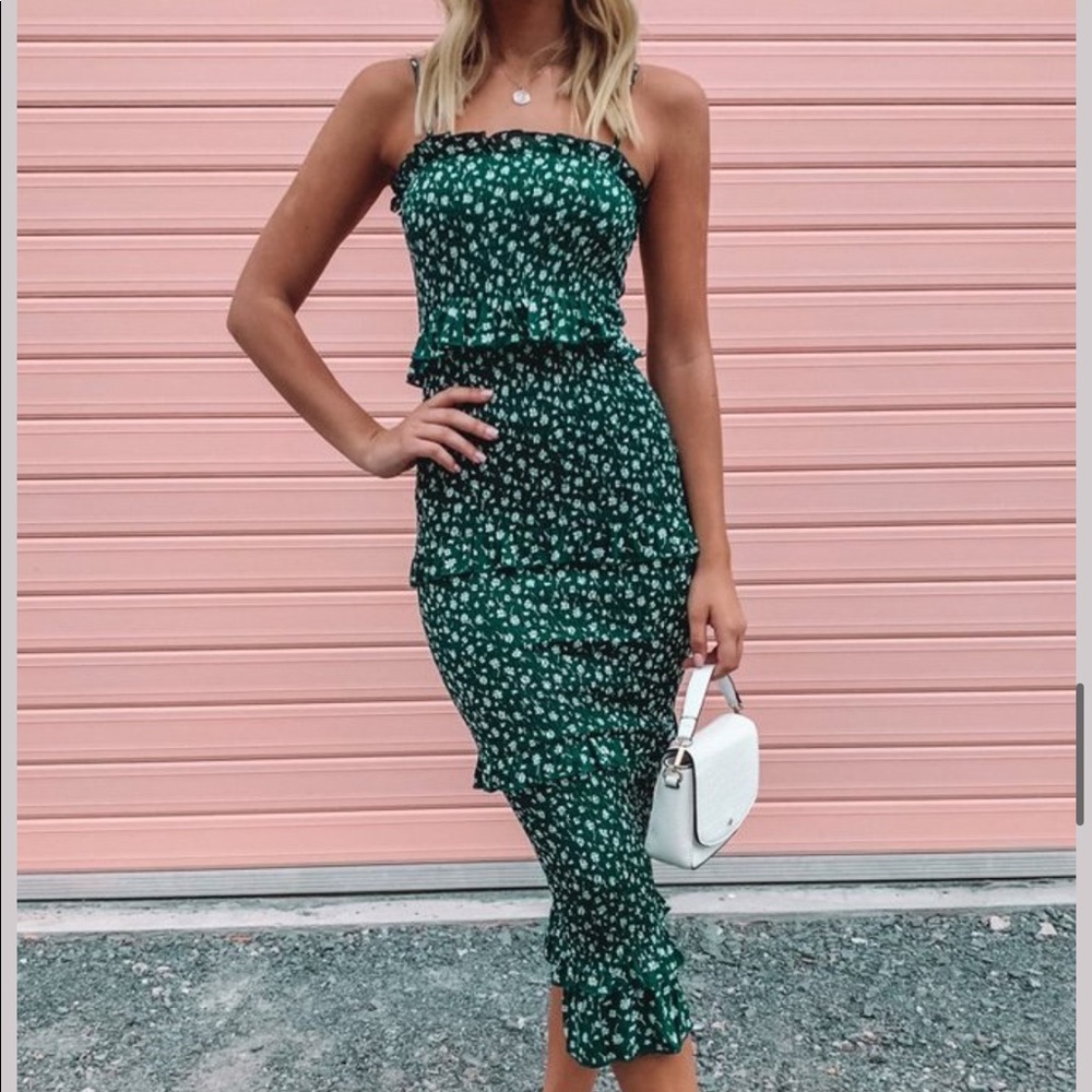 Galleria Midi Dress Green Floral